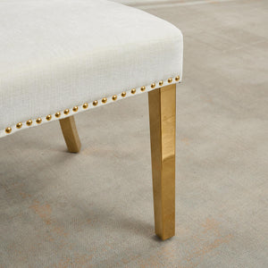 English Elm Mid Century Modern Dining Chairs with Copper Nail Trim, Plush High-Density Foam Seats, Brushed Steel Legs Beige W1143P314902