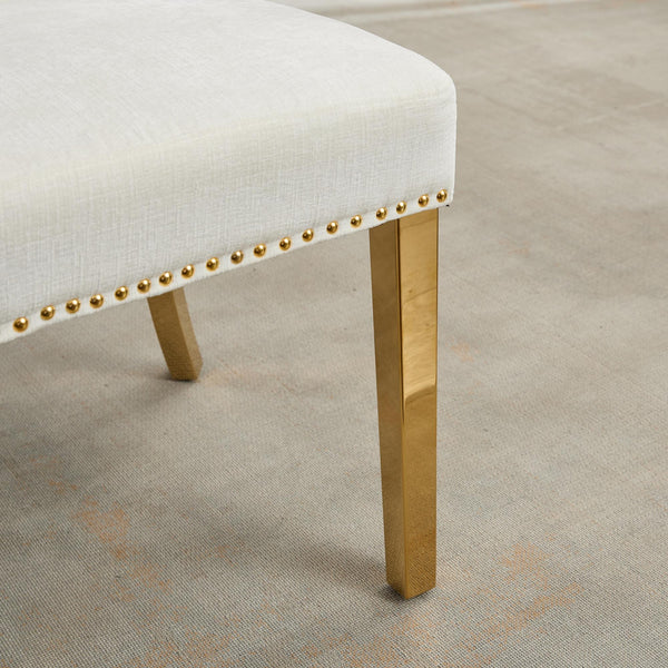 English Elm Mid Century Modern Dining Chairs with Copper Nail Trim, Plush High-Density Foam Seats, Brushed Steel Legs Beige W1143P314902