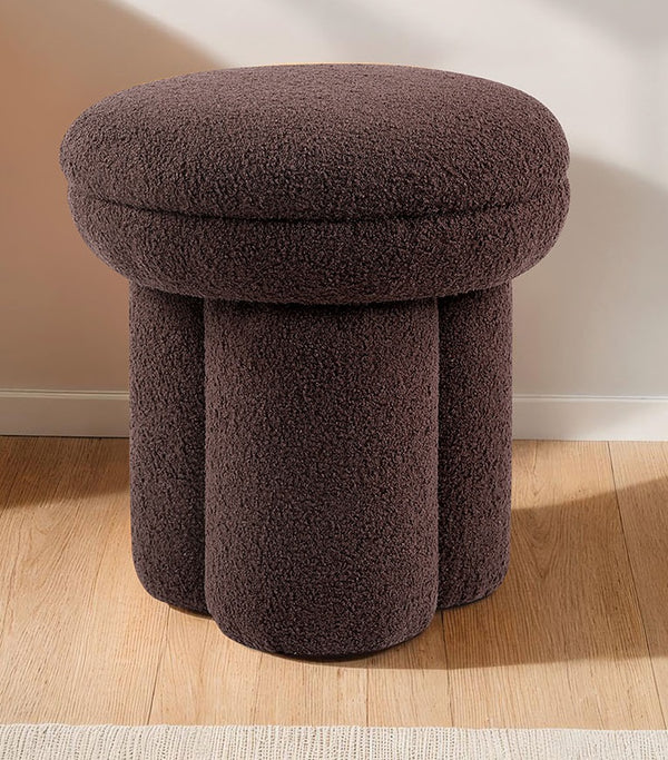 English Elm Contemporary Plush Pleated Round Ottoman Stool with Gold Trim Base, Velvet-Like Accent Seat for Living Room Brown 18 L x 18 W x 20 H B2741P388380