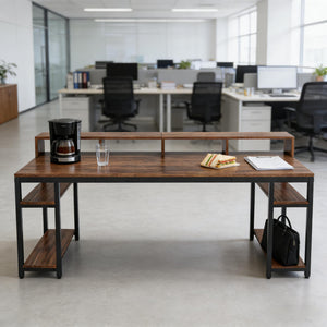 English Elm Computer Desk Two Person Wood Grain Workstation with Drawers for Shared Home Office T3971P453681