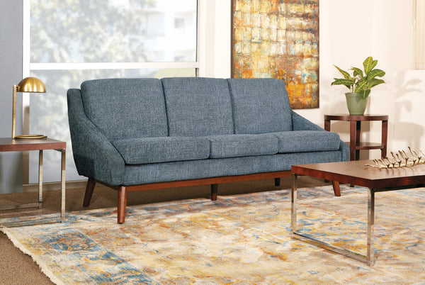 OSP Home Furnishings Mid-century Open Arm Loveseat with Solid Wood Legs and Plush Fiber Cushions Sofa Navy SL4433R-MC3