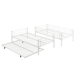 English Elm Metal Bunk Bed with Trundle Steel Frame Kids Sleepover Triple Sleeper White W311P145359