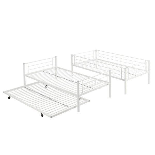 English Elm Metal Bunk Bed with Trundle Steel Frame Kids Sleepover Triple Sleeper White W311P145359