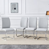 English Elm Luxury Simple Arch Chair - Set Of 4 Light Gray Pu Material High Resilience Dining Chair With Arched Metal Silver Leg.