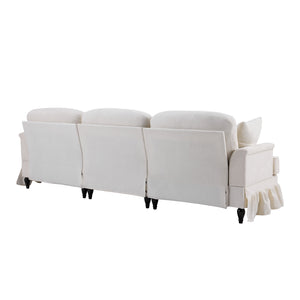 English Elm 103.15'' Chenille L-shaped Sectional Sofa with Detachable Pleated Skirt and Ottoman White W3612S00044
