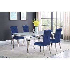English Elm Shambrook Ink Blue Upholstered Side Chairs Set of 4 — Tufted Curved Back, Plush Padding, Sleek Legs B062S00802
