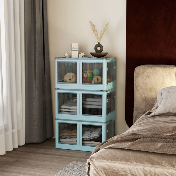 English Elm HOMCOM Farmhouse Storage Chest with Safety Gas Strut, 30" Lift-Top Blanket Trunk for Entryway Blue W2225P217734