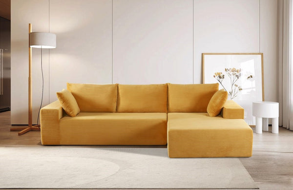 English Elm Cozyform Convertible Sectional Sofa - Soft Ginger Corduroy, Comfy Foam Couch For Living Spaces B2735P359714