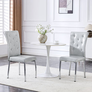 English Elm A Set of 2 Crystal Button Faux Leather Dining Chairs with Embossed Croc Texture W3226P340254