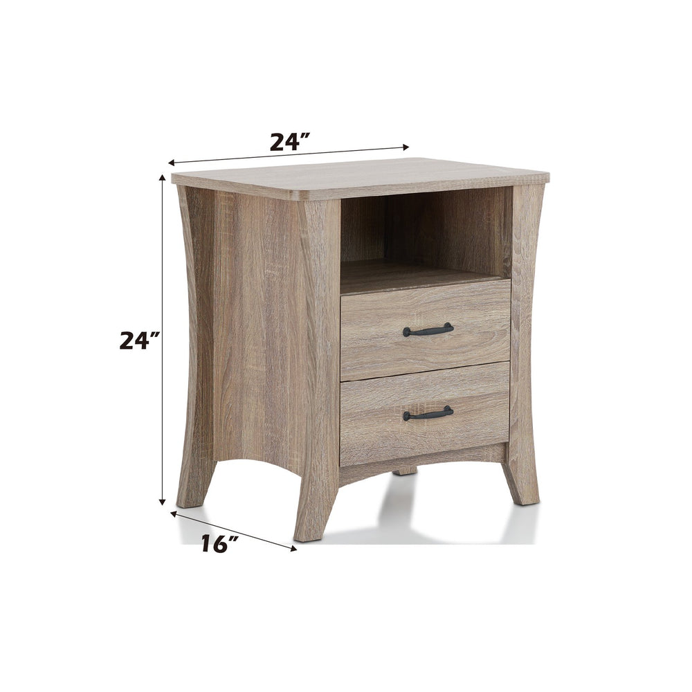 English Elm Colt Rustic Natural Finish Accent Table with 2 Drawers & Open Shelf, Wooden Tapered Legs, 40lb Top B2726P272963