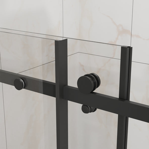 English Elm Goodyo 48" W X 72" H Modern Sliding Shower Door - Frameless Clear Glass, Easy-Clean Coating, Matte Black Hardware D163118741
