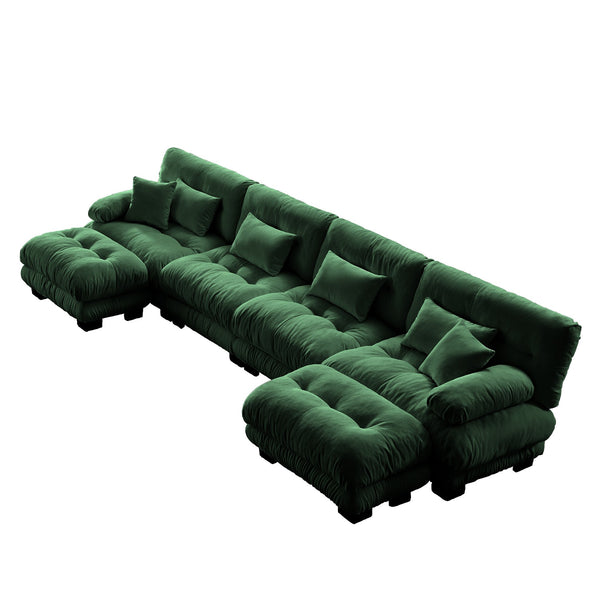 English Elm Free Modular U-Shaped Sectional Sofa - Customizable 4-Seater Couch With Chenille Fabric & 2 Ottomans W714S01096