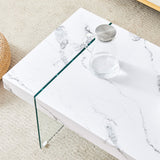 English Elm 43.3"X23.6" White Marble-Patterned Mdf Coffee Table With Tempered Glass Legs.Suitable For Living Room.It Can Be Used Not Only As A Coffee Table But Also As A Side Table Or Display Stand.