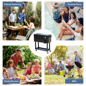 English Elm Outsunny 80 Quart Rolling Ice Chest Cart with Wheels Drain Plug Outdoor Beverage Cooler W2225P217546