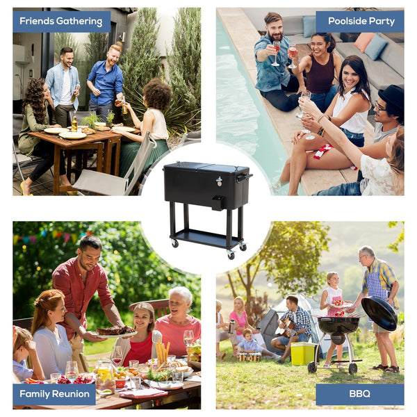 English Elm Outsunny 80 Quart Rolling Ice Chest Cart with Wheels Drain Plug Outdoor Beverage Cooler W2225P217546