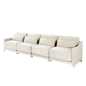 English Elm Four-Seater Chenille Sofa - Ergonomic Design, Solid Wood Frame, Lumbar Pillows, Stylish Beige Comfort W714S01200