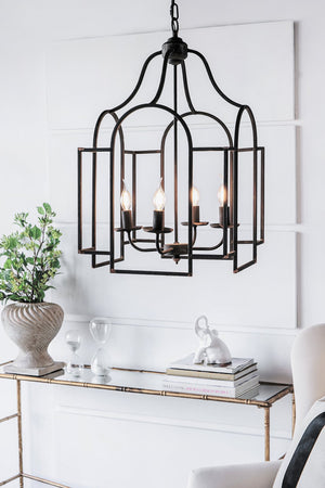 English Elm 17.3x17.3x28.7" Malin 4-light Iron Chandelier Satin Black Finish for Foyer or Dining W2078P411231