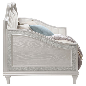 English Elm Aurelia Victorian Glam Twin Daybed in Silver Oak & Ivory with Faux Diamond Trim, Sculpted Upholstery B062S01248