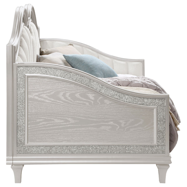 English Elm Aurelia Victorian Glam Twin Daybed in Silver Oak & Ivory with Faux Diamond Trim, Sculpted Upholstery B062S01248