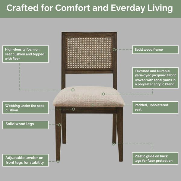 JLA Home INK+IVY - Rattan Handwoven Split-Back Dining Chairs Set of 2 — Reclaimed Wood Frame, Padded Seats, Coastal Style II108-0364