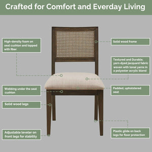 JLA Home INK+IVY - Rattan Handwoven Split-Back Dining Chairs Set of 2 with Reclaimed Wood Frame, Cushioned Seats II108-0508