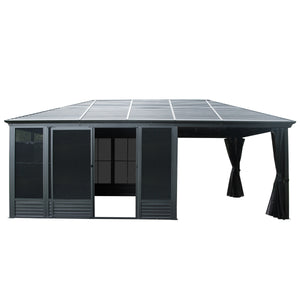 English Elm 11x21FT All-Season Sunroom Gazebo with Galvanized Roof, Lockable Sliding Doors, PE Screens & Curtains W1859P364854