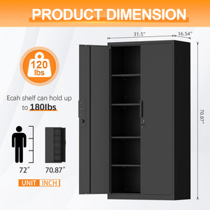 English Elm 72-inch Steel Locking Office Cabinet with 4 Adjustable Shelves for Legal File Storage Black T3625P400653