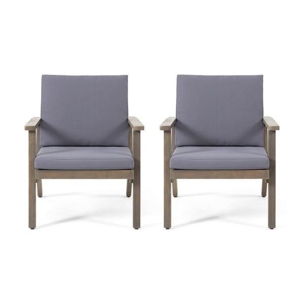 English Elm Christopher Knight Home® - Outdoor Acacia Wood Club Chairs with Cushions Dark Grey Set of 2 — Water‑Resistant Cushions, Open Slat Design, Durable 33.5" x 26" x 21.75" 66464.00DGRY