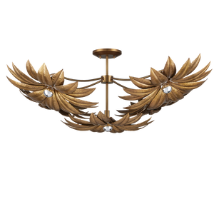 Alithea Semi-Flush Mount Light Fixture - Antique Brass Floral Design by Tom Caldwell for Elegant Spaces