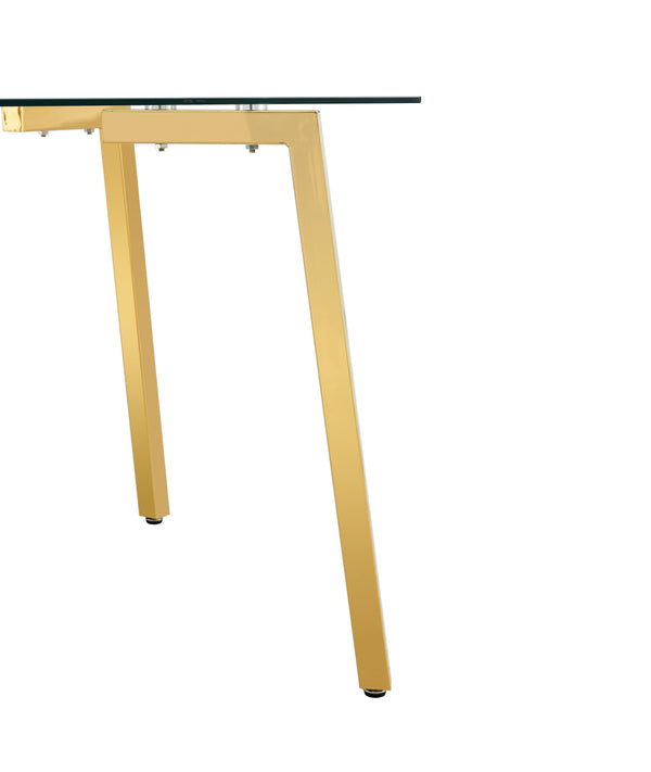 English Elm Glass Dining Table - Elegant Transparent Design With Golden Legs, Perfect For Modern Homes & Offices W370S00054