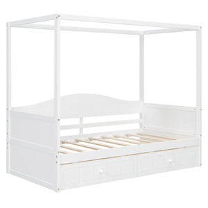 English Elm Twin Canopy Daybed with Pull Out Trundle Pinewood Frame for Kids or Guest Rooms N708P373435K