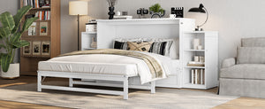 English Elm Queen Murphy Wall Bed with Open Shelves and Drawers for Guest or Office Rooms White W5316S00007