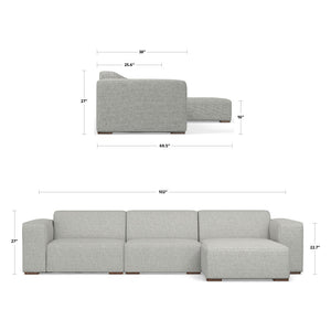 English Elm Rex 2-Seater Sofa with Right Chaise — 122" Modern Gray Sectional, Recycled Performance Fabric, Durable Comfort B136P199211