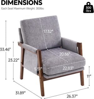 English Elm Mid-Century Solid Wood Accent Chair with Chenille Upholstery, Ergonomic Waist Support, Sturdy 300lb Capacity Gray T3903P372381