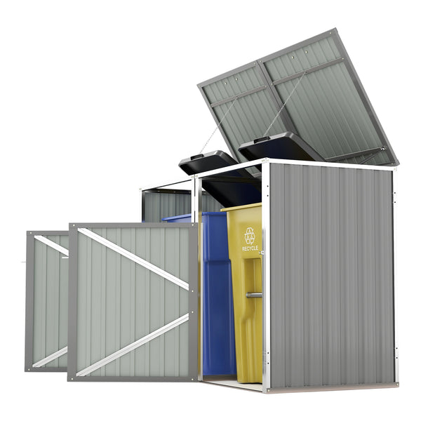 English Elm Garbage Bin Shed Galvanized Steel Enclosure for Two Cans Outdoor Weather Resistant Light Gray W1598P357715