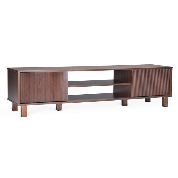 English Elm Modern Low Profile Media Console with Open Shelving and Concealed Cabinet Storage Walnut T3623P435419
