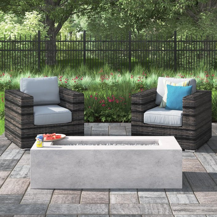 English Elm LSI 2-Person Rattan Wicker Seating Set with Concrete Fire Pit, Plush Cushions, All-Weather Durability B120S00062