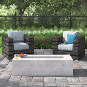 English Elm LSI 2-Person Rattan Wicker Seating Set with Concrete Fire Pit, Plush Cushions, All-Weather Durability B120S00062