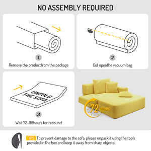 English Elm Luxurious Corduroy Frameless Chaise Sofa Bed with Spring Cushion and Storage Pocket Yellow W3219P496262