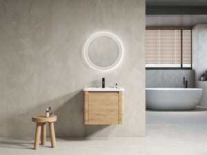 English Elm 24'' 24" Wall-Mounted Bathroom Vanity with Ceramic Sink, Soft-Close Door, Plywood Build, Space-Saving Design Imitative Oak W999P317928