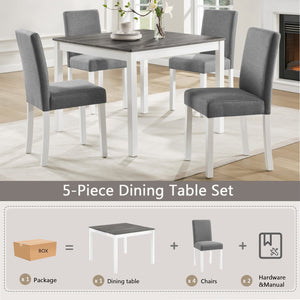 English Elm 5-piece Square Rubberwood Dining Set Seats Four with Upholstered Linen Chairs Modern W1998P418930