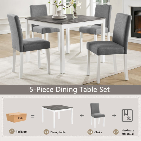 English Elm 5-piece Square Rubberwood Dining Set Seats Four with Upholstered Linen Chairs Modern W1998P418930