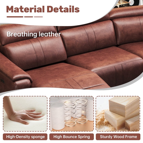 English Elm Power Reclining Sectional Sofa Faux Leather with Usb Console and Adjustable Headrests W3795S00013