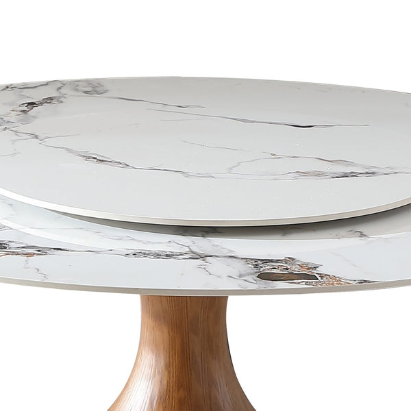 English Elm 53" Round Sintered Stone Dining Table With Elegant Marble Finish & Lazy Susan For Compact Spaces P1 W2699S00018-GIGA