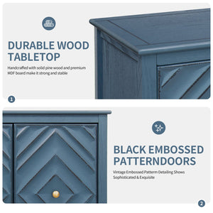English Elm Geometric Diamond Embossed Sideboard Cabinet Matte Vintage Mdf Entryway Storage Blue W688P364739