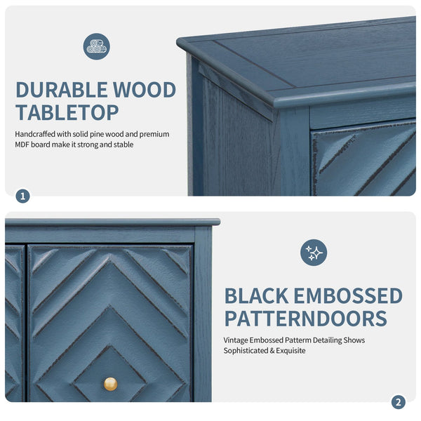English Elm Geometric Diamond Embossed Sideboard Cabinet Matte Vintage Mdf Entryway Storage Blue W688P364739