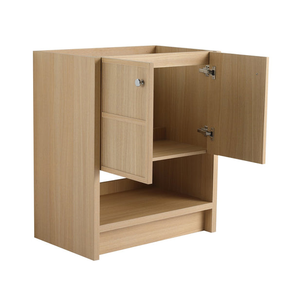 English Elm 30" Freestanding modern oak bathroom vanity with integrated basin, soft-close doors & open shelf storage, plywood construction W1972P268403