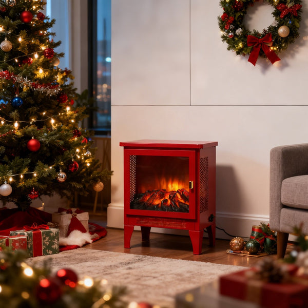 English Elm 18 Inch Electric Stove Heater Cast Iron Style 3d Led Flame Panoramic Mesh View W1769P394302