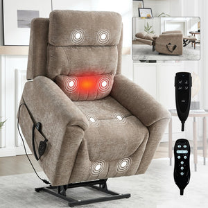 English Elm Dual Motor Power Lift Recliner with Massage Heat and Leatherair Upholstery W3224S00033