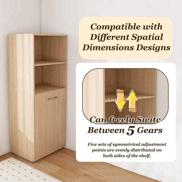 English Elm Stretchable expandable office desk with magnetic fold, lockable casters, adjustable shelves for storage and space-saving Natural Wood W509P355681